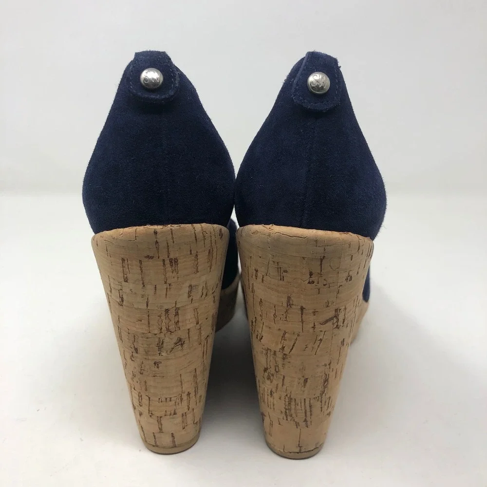 Stuart Weitzman Wedge Pumps Womens 9.5 Navy Blue Suede Cork Platform
